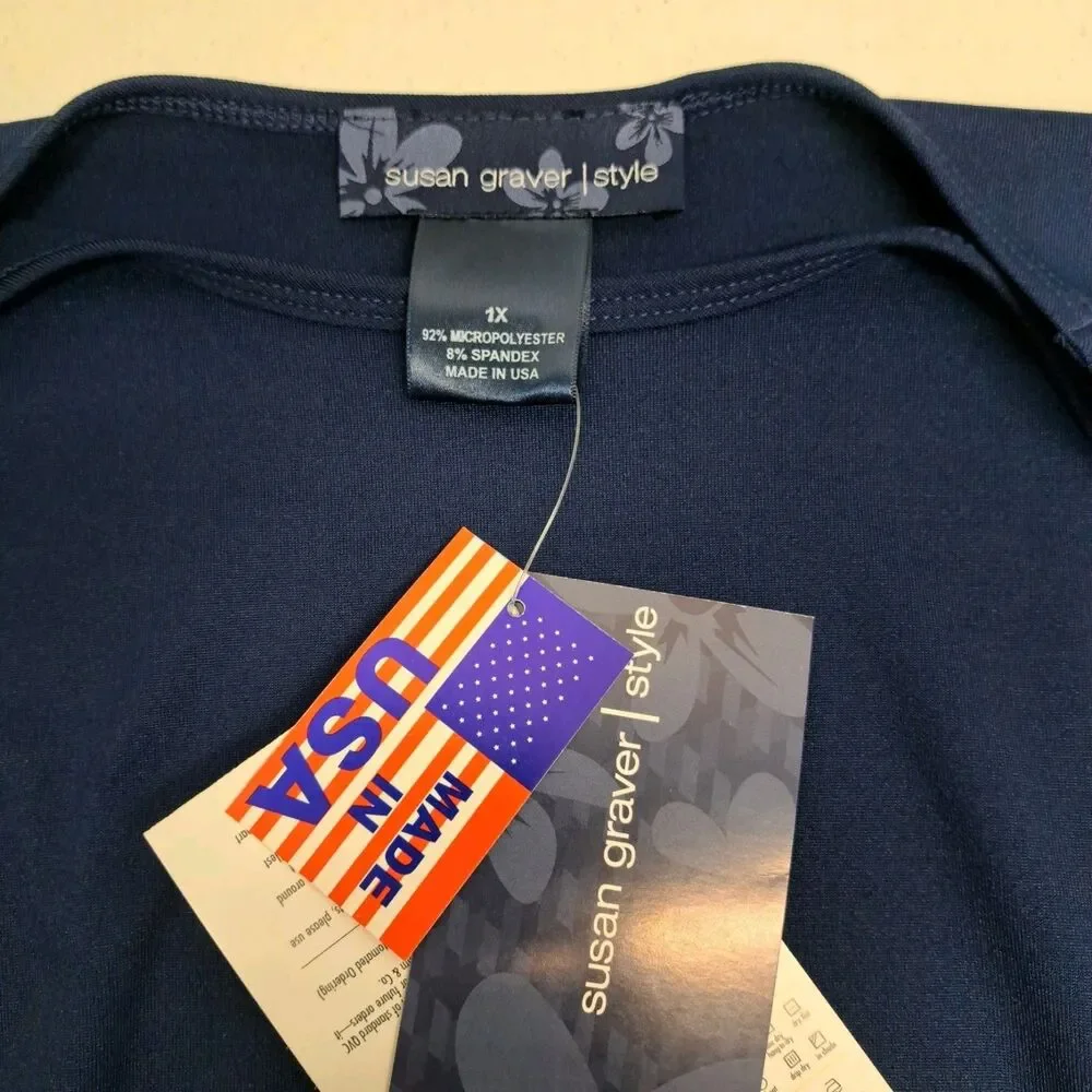 Susan Graver Style Liquid Knit Women's 1X Navy Blue Top - Picture 3 of 6